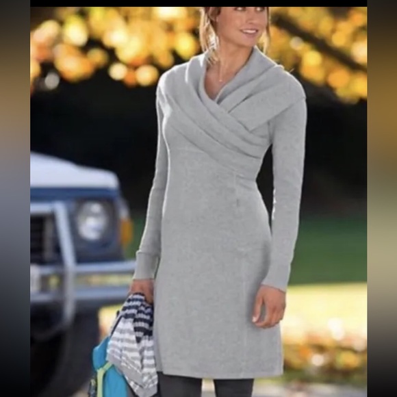 Athleta Dresses & Skirts - ATHLETA Sochi Wrap Cowl Neck Sweater Organic Cotton Dress #773825 | DarkGray SzL